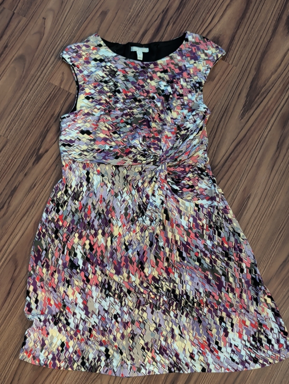 Dana Buchman Pink Purple Patterned Twist-Waist Sleeveless Dress, Size Large